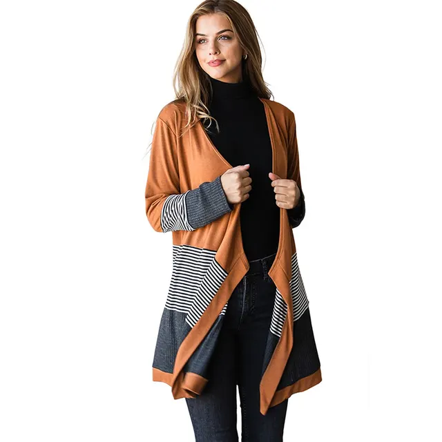 Striped Color Stitching Knitted Cardigan Orange - Shop at LoveMi