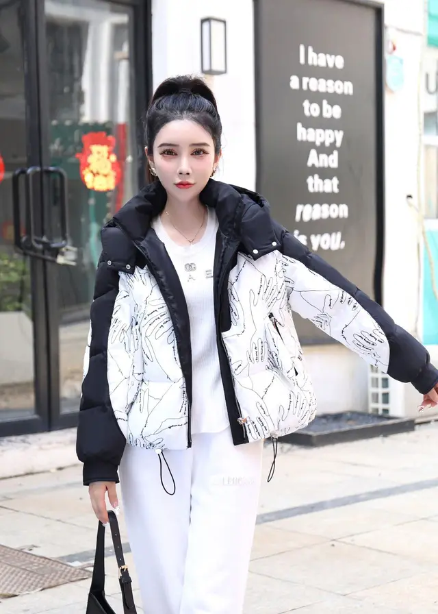 Short Korean Style Trend Multicolor Bread Coat Hooded Black - Shop at LoveMi