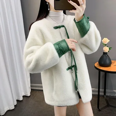 New Mink like Wool Leather Fur Coat Beige - Shop at LoveMi