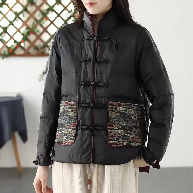 Women's Clothing Short Embroidery Down Jacket Women Black - Shop at LoveMi