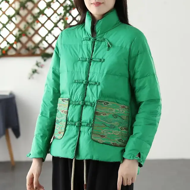 Women's Clothing Short Embroidery Down Jacket Women Green - Shop at LoveMi
