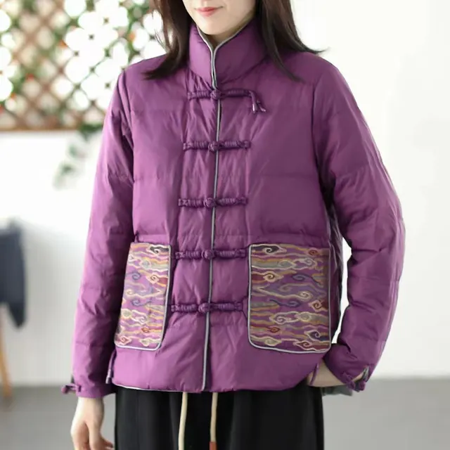 Women's Clothing Short Embroidery Down Jacket Women Purple - Shop at LoveMi