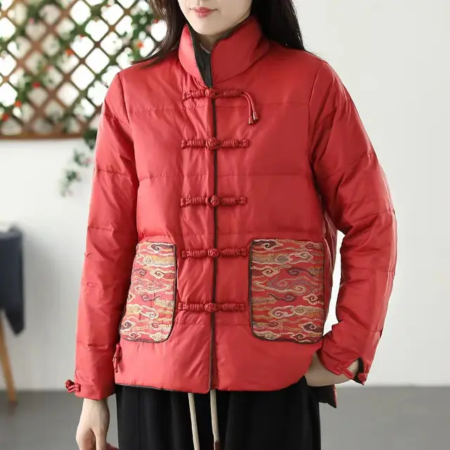 Women's Clothing Short Embroidery Down Jacket Women Red - Shop at LoveMi