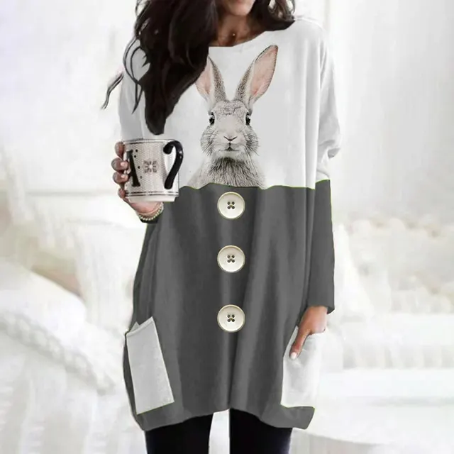 Round Neck Long Sleeve Stitching Casual Pocket Women's T shirt Tops Ksx4528 - Shop at LoveMi