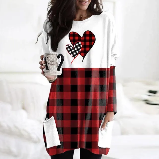 Round Neck Long Sleeve Stitching Casual Pocket Women's T shirt Tops Ksx4557 - Shop at LoveMi