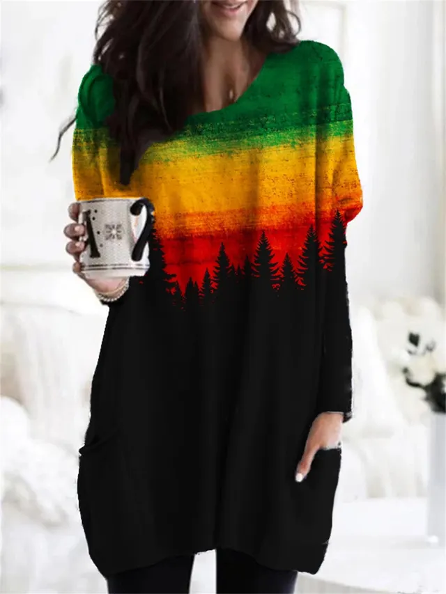 Round Neck Long Sleeve Stitching Casual Pocket Women's T shirt Tops Ksx4948 - Shop at LoveMi