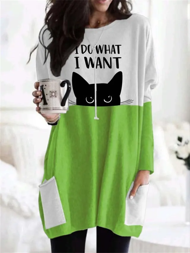 Round Neck Long Sleeve Stitching Casual Pocket Women's T shirt Tops Ksx4951 - Shop at LoveMi