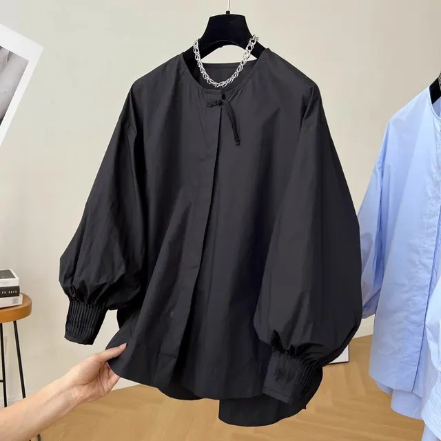 Tassel Pleated Sleeve Shirt Women's Loose Top Black - Shop at LoveMi