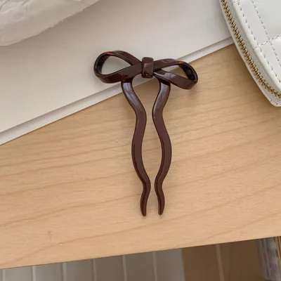 Simple Bow New U shaped Hairpin Brown - Shop at LoveMi