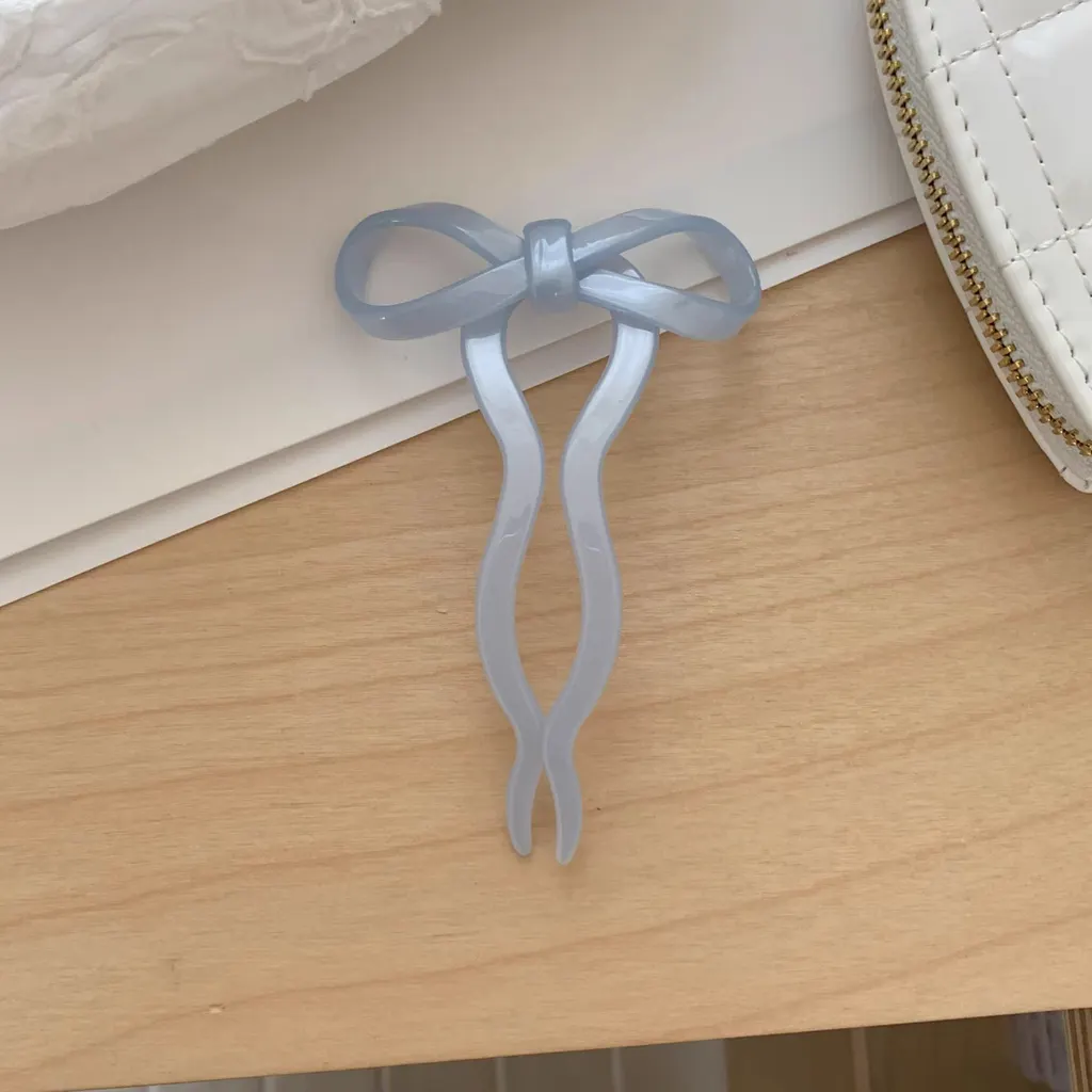 Simple Bow New U-shaped Hairpin - Light Blue