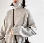 Loose Turtleneck Sweater With Warm Solid Color Underwear In Winter - Flowers Apricot