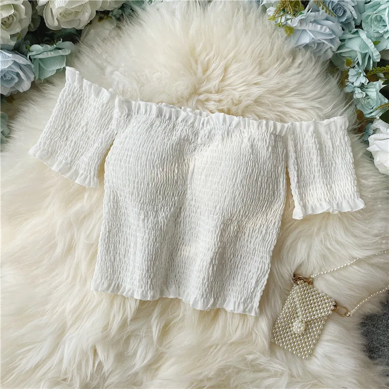 Sexy Floral Chiffon Shirt Short-sleeved Summer Western Style - White