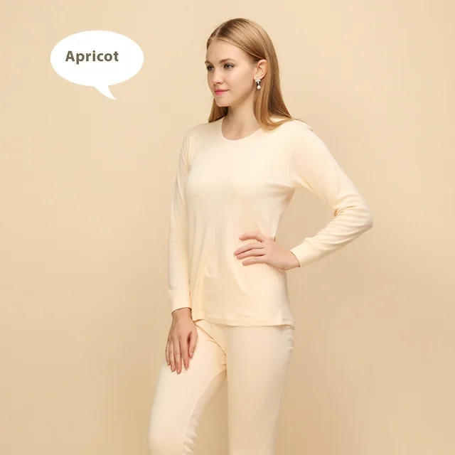 Women's Cotton Thickened Long Johns Top Bottom Thermal Underwear Suit Apricot - Shop at LoveMi