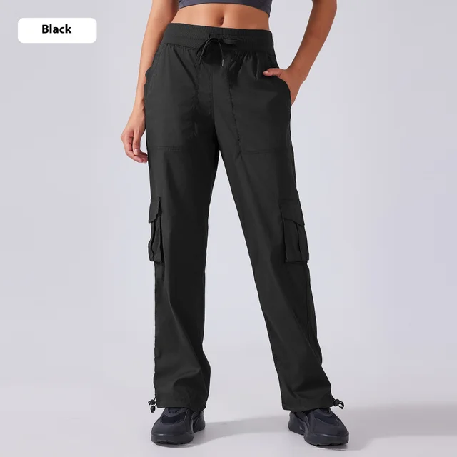Multi pocket Wide leg Workwear Casual Pants Black - Shop at LoveMi