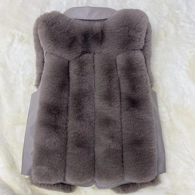 Warm Leisure Stitching Women's Fur Vests Reddish Gray - Shop at LoveMi