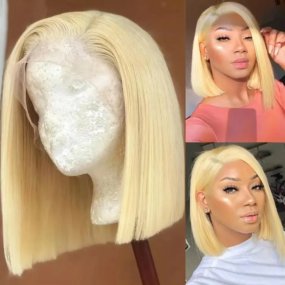European And American Style Lace Short Straight Hair Light Gold - Light Gold