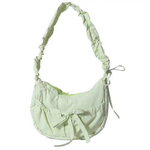Temperament Wild Nylon Pleated Bow Girls' One shoulder Bag Cyan - Shop at LoveMi