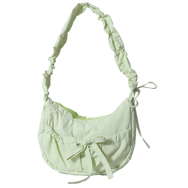 Temperament Wild Nylon Pleated Bow Girls' One-shoulder Bag - Cyan - View 1