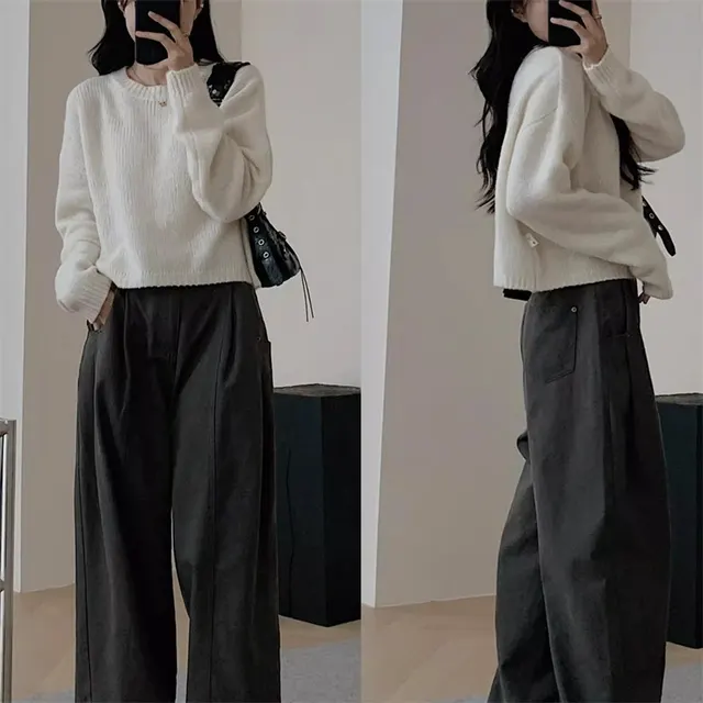 Green Raccoon Velvet Crew Neck Pullover Sweater Female Autumn And Winter Loose Idle Style White - Shop at LoveMi