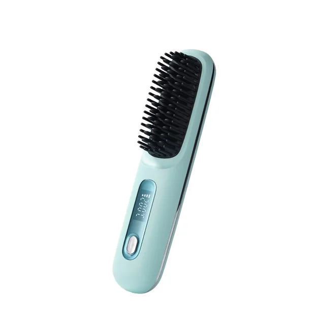 Rechargeable Ceramic Heating Electric Comb Hair Straightener Portable Blue - Shop at LoveMi