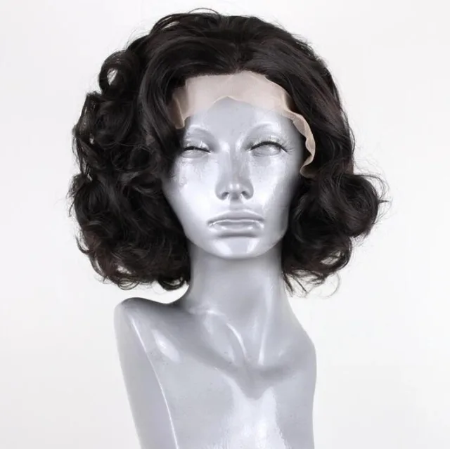 Black Fluffy Big Wave Long Rolled Chemical Fiber Wig - Short - View 1