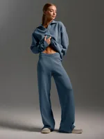 Fall Winter Two Piece Set Women's Simple Loose Solid Color Collar Sweater Set Fashion Casual Sport Wear Set - Haze Blue