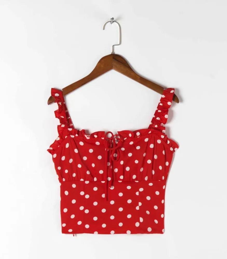 Women's Polka Dot Print Off-neck Vest Top - Red