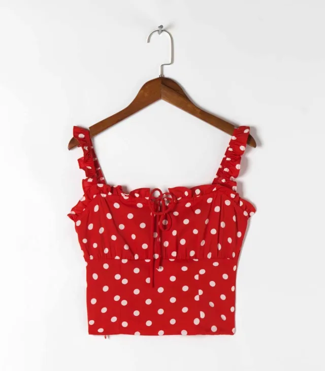 Women's Polka Dot Print Off neck Vest Top Red - Shop at LoveMi
