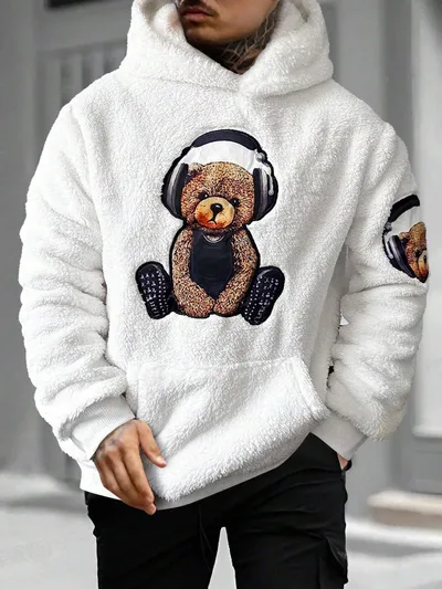 FallWinter Hoodie Bear Embroidered Coat White - Shop at LoveMi