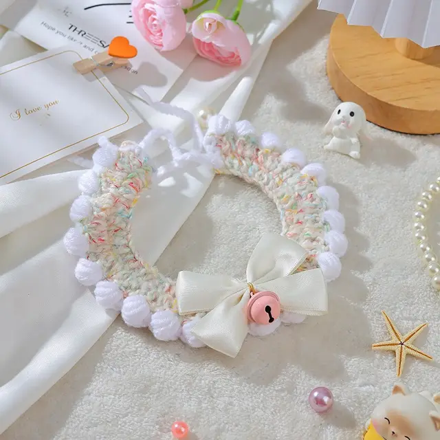 Wool Woven Collar British Shorthair Kittens Handmade Pink Bell Bow - Shop at LoveMi