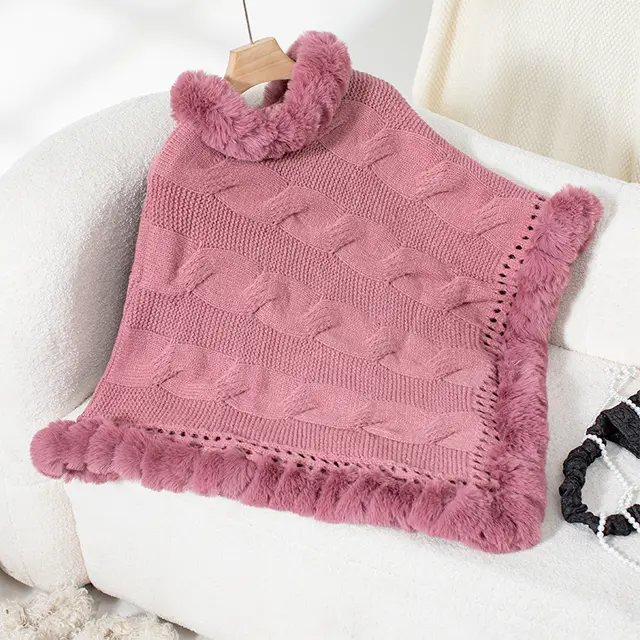 Collar Thick Cable knit Pullover Sweater Cloak Rose Red - Shop at LoveMi