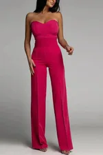 Women's Slim-fit Tube Top Straight Jumpsuit - Red