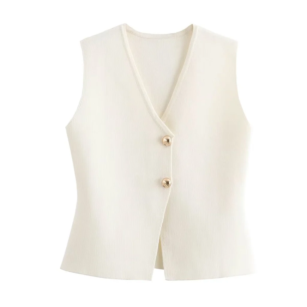 Fashionable Knitted Vest Women's Sweater Cardigan - Beige