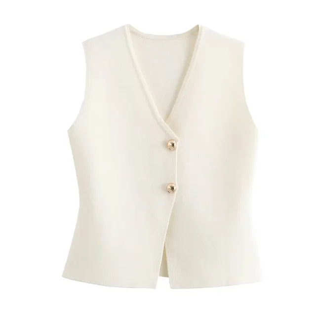Fashionable Knitted Vest Women's Sweater Cardigan Beige - Shop at LoveMi