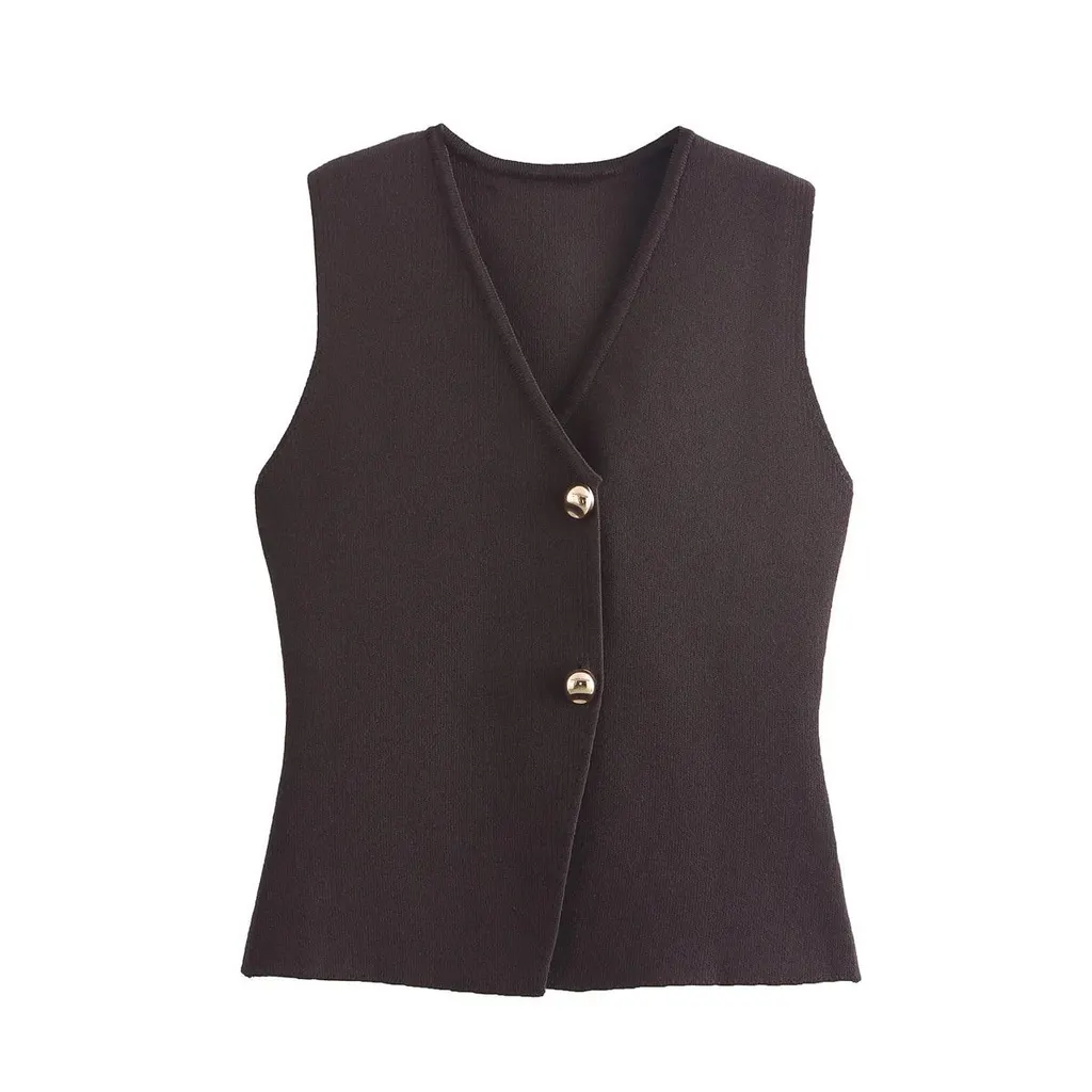 Fashionable Knitted Vest Women's Sweater Cardigan - Brown