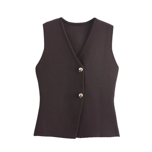 Fashionable Knitted Vest Women's Sweater Cardigan Brown - Shop at LoveMi