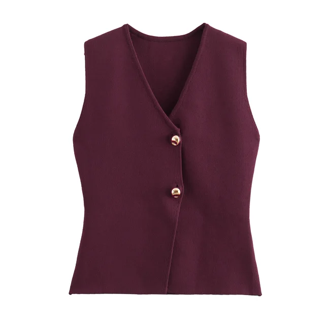 Fashionable Knitted Vest Women's Sweater Cardigan Dark Purple - Shop at LoveMi