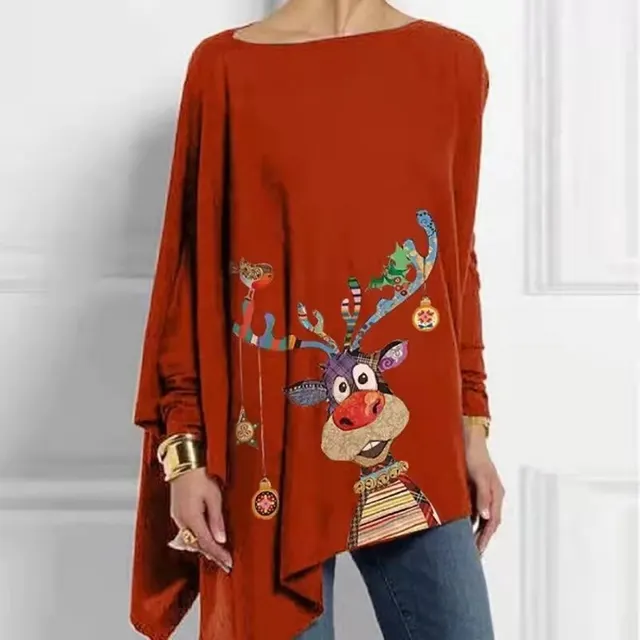 Long Sleeve Irregular Pattern Print Pullover T shirt Red - Shop at LoveMi