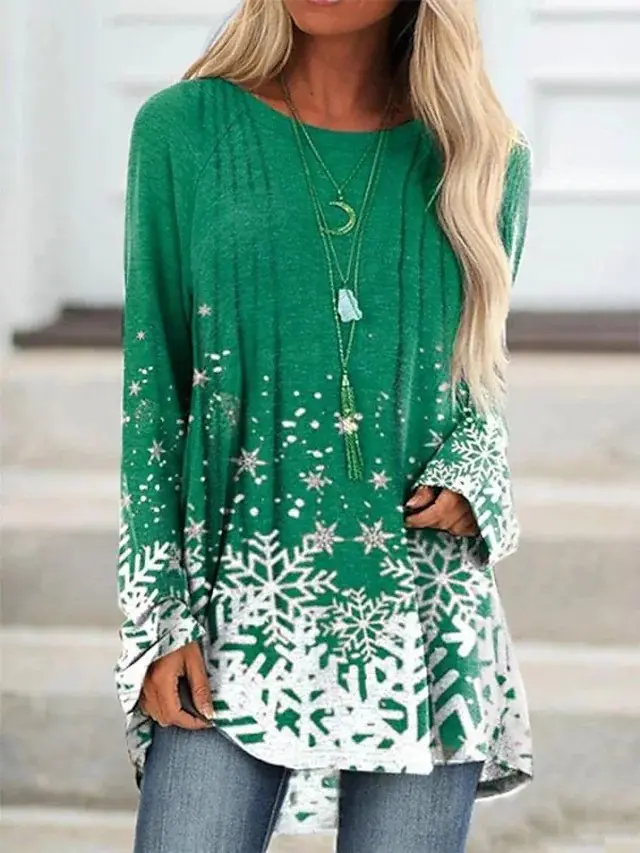 Women's Long Sleeve Round Neck Loose T shirt Green - Shop at LoveMi