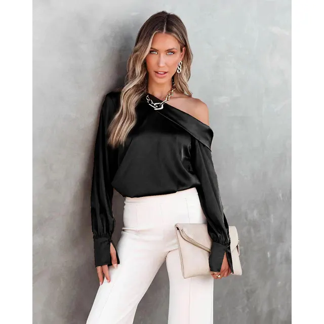 New Sexy Shoulder Long Sleeve Shirt Black - Shop at LoveMi