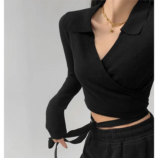 Women's Waist Cross Strap Bottoming Shirt Black - Shop at LoveMi