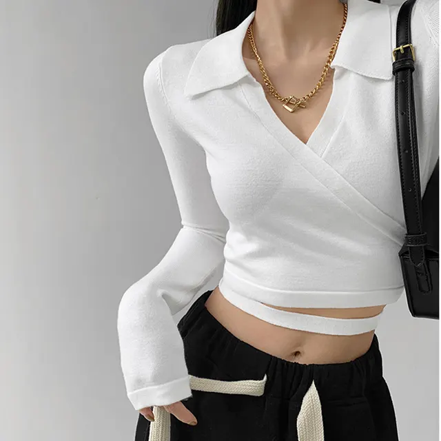 Women's Waist Cross Strap Bottoming Shirt White - Shop at LoveMi