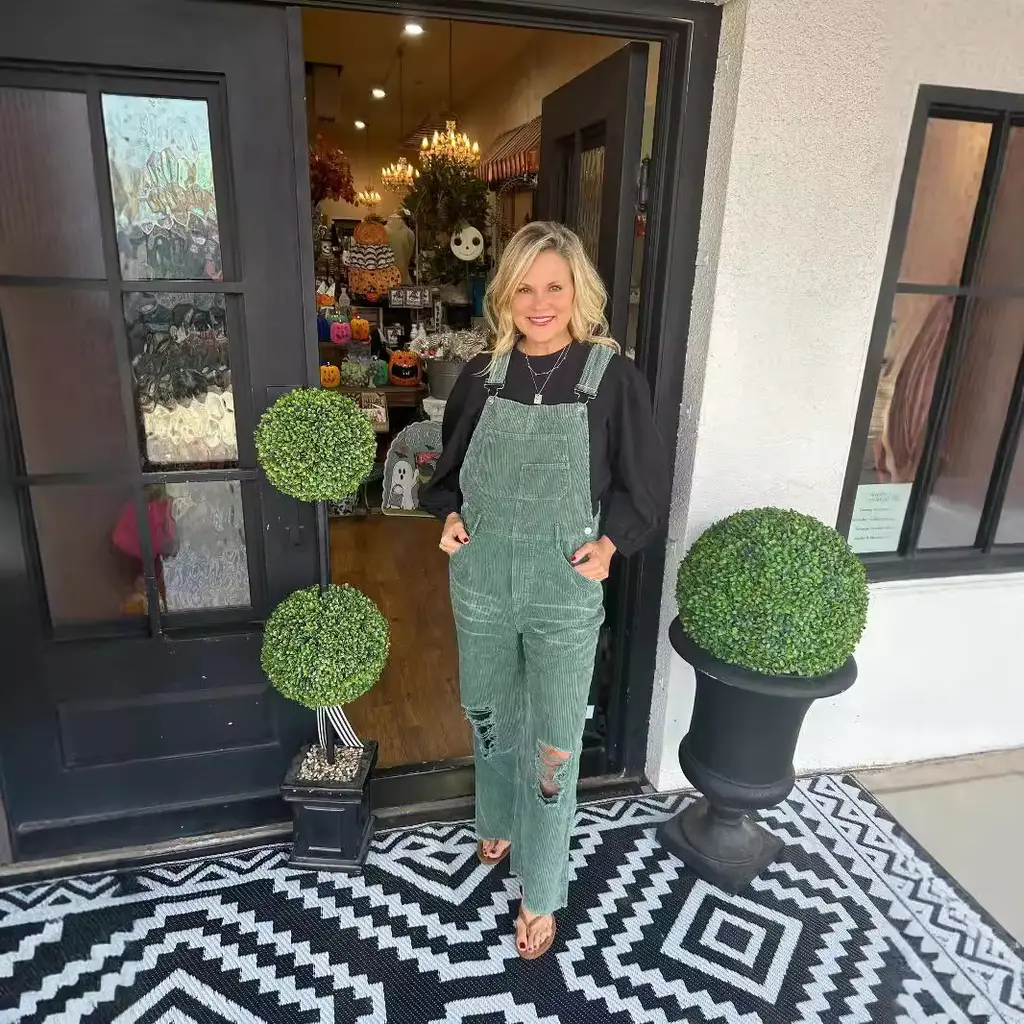 Women's Jumpsuit Corduroy Button Pocket - Dark Green