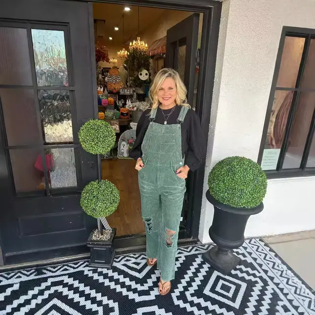 Women's Jumpsuit Corduroy Button Pocket Dark Green - Shop at LoveMi