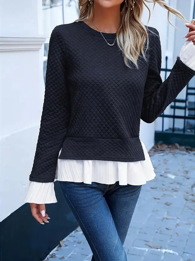 Casual Solid Color Round Neck Fashion Sweater Navy Blue - Shop at LoveMi