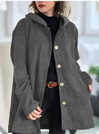 Women's Hooded Loose Corduroy Casual Jacket - Grey