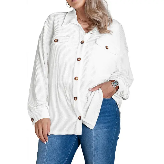Plus Size Solid Color Loose Casual Texture Long Sleeve Jacket Pl255308P1 - Shop at LoveMi