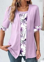 Women's Fake Two Pieces Short Sleeve Printed Top T-shirt - No 3 Color - View 1