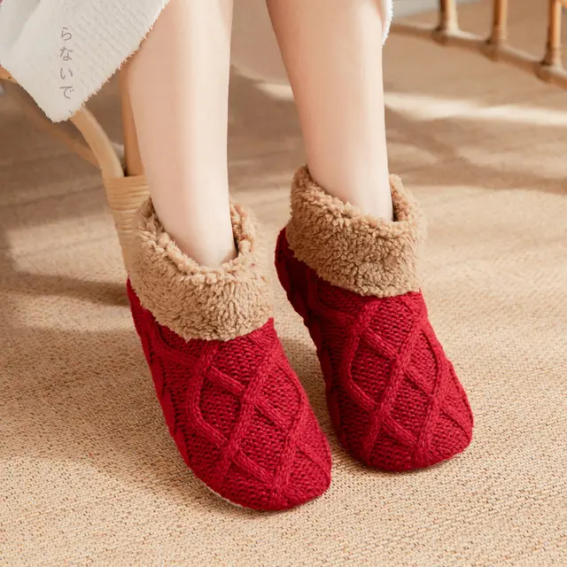 Floor Winter Home Non slip Slippers Socks Boot Socks Wine Red - Shop at LoveMi