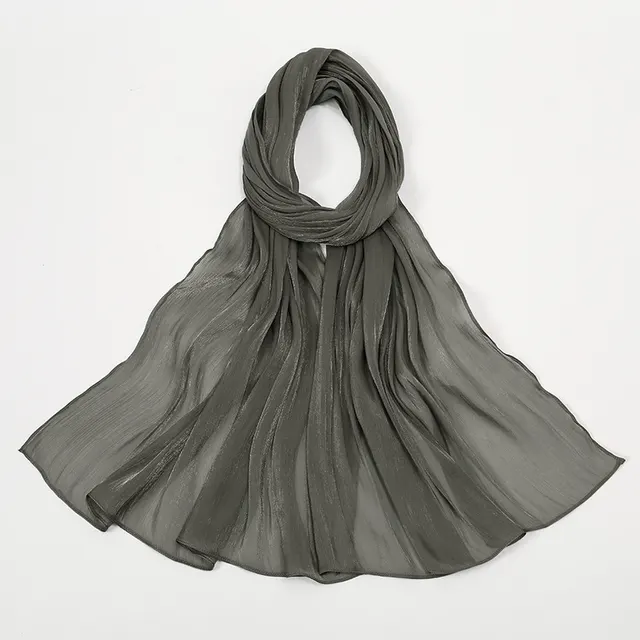 Breathable Bright Silk Chiffon Island Wrinkle Scarf Solid Color 16 Gray Green - Shop at LoveMi